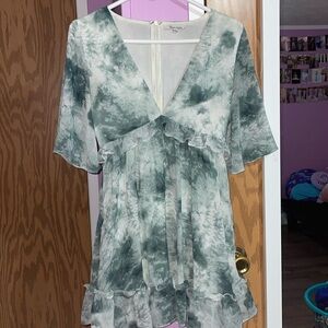 Green chiffon babydoll mini dress